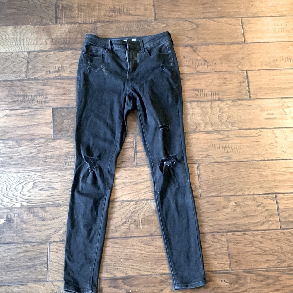 Old navy rockstar super skinny high rise distressed black jeans Sz 2